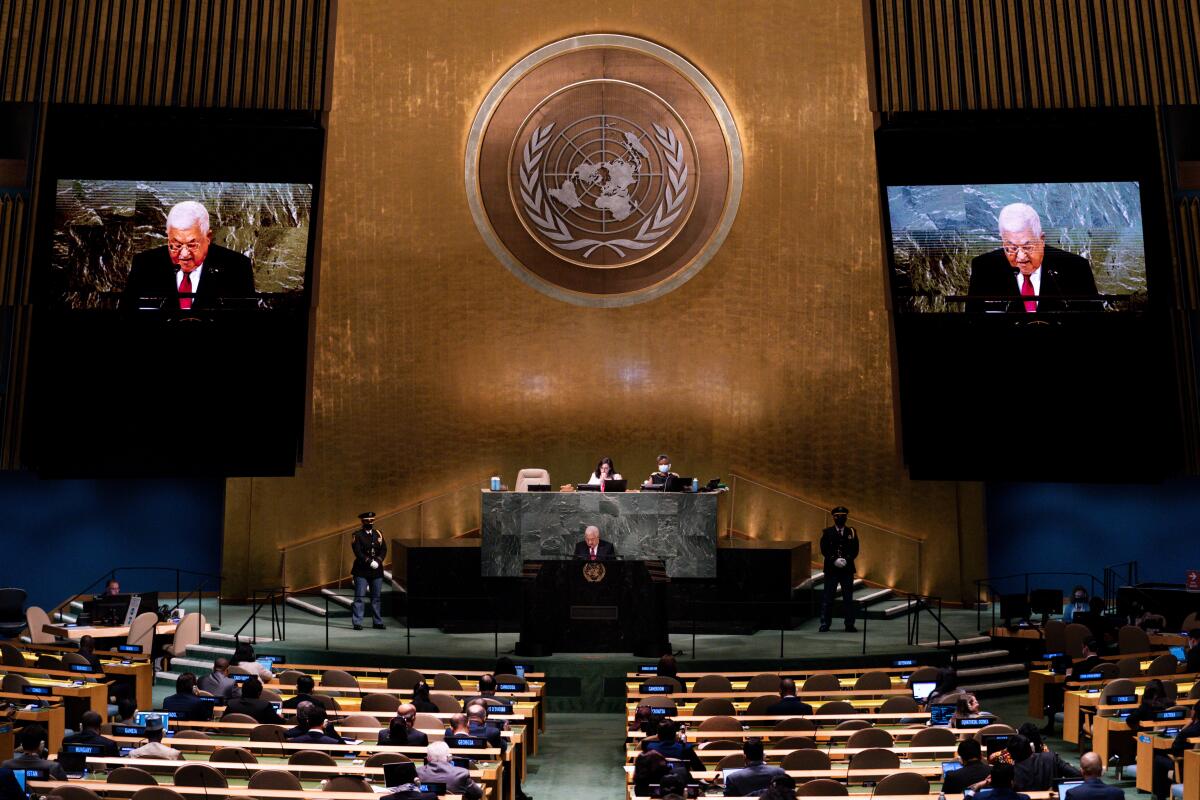 Palestinian Authority President Mahmoud Abbas addresses the U.N. General Assembly in 2022.