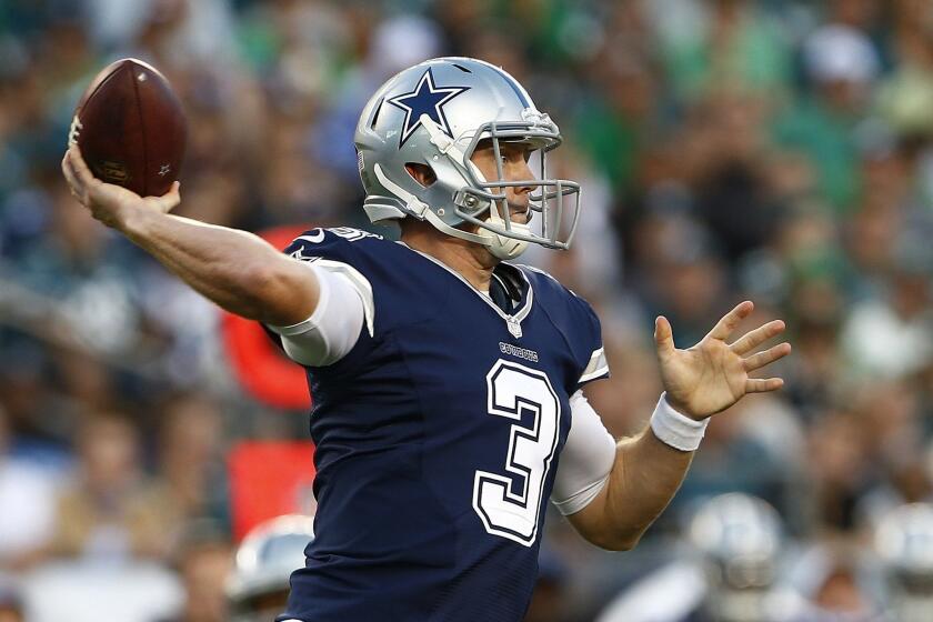 Dallas quarterback Brandon Weeden passes against Philadelphia on Sunday.