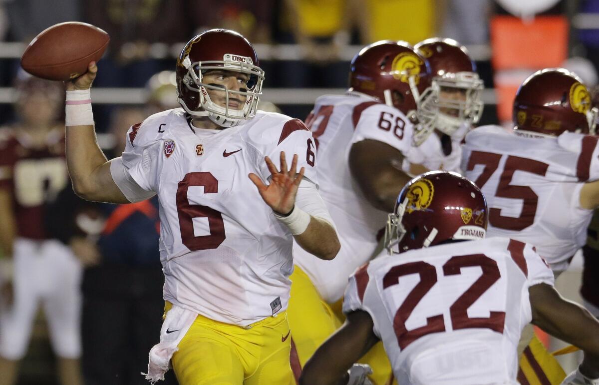 USC quarterback Cody Kessler throws a pass during the second half of the Trojans' loss to Boston College on Sept. 13.