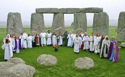 Druids perform a pagan blessing ceremony at the original Stonehange in the county of Wiltshire, England. Archeologists have pinpointed the construction of Stonehenge to 2300 B.C.