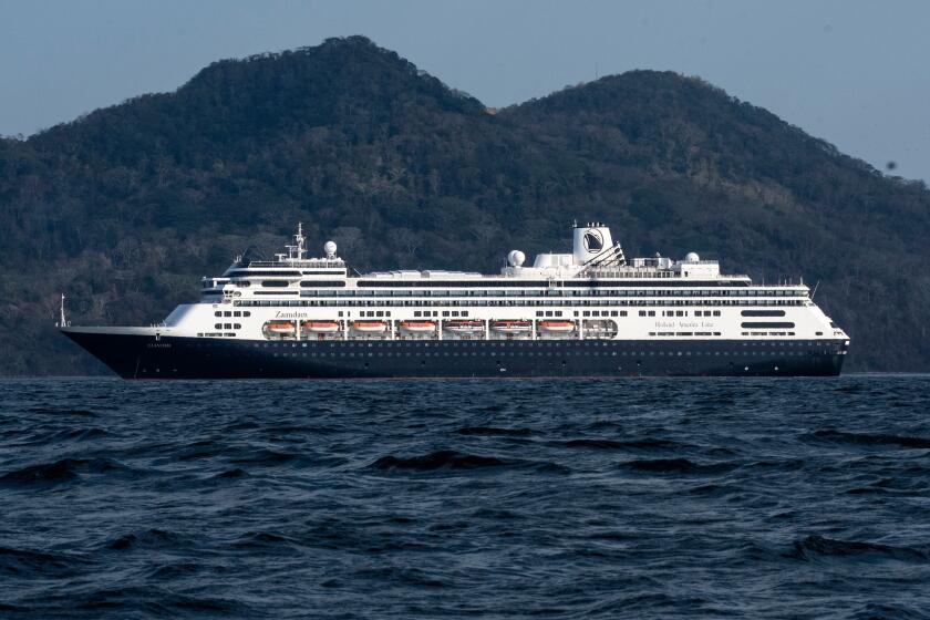The Zaandam cruise shep enters the Panama City (Fla.) bay on Friday.