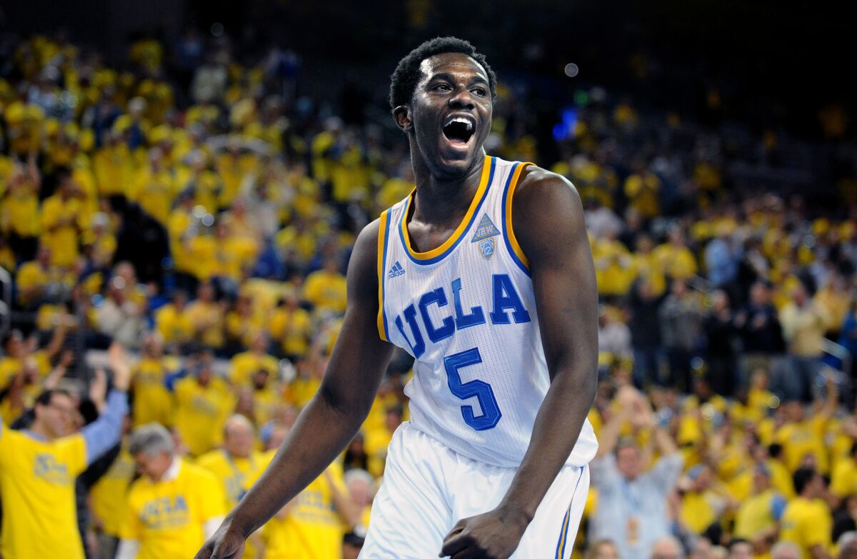 UCLA's Prince Ali celebrates a dunk against Kentucky in 2015 at Pauley Pavilion.