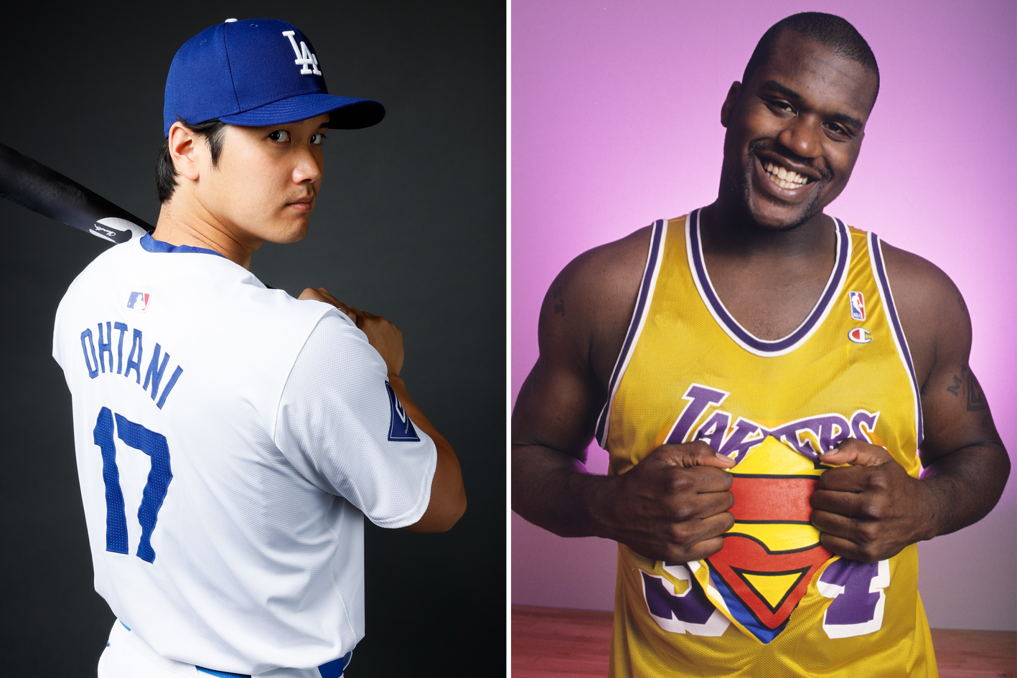 Shohei Ohtani and Shaquille O'Neal side by side.