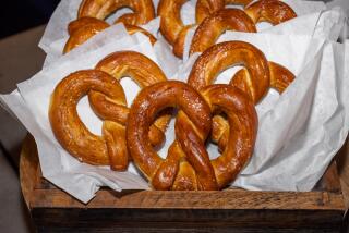 LOS ANGELES, CA - MAY 28: Traditional pretzels, one of the future concessions offerings at the Intuit Dome on Tuesday, May 28, 2024 in Los Angeles, CA. (Catherine Dzilenski / For The Times)
