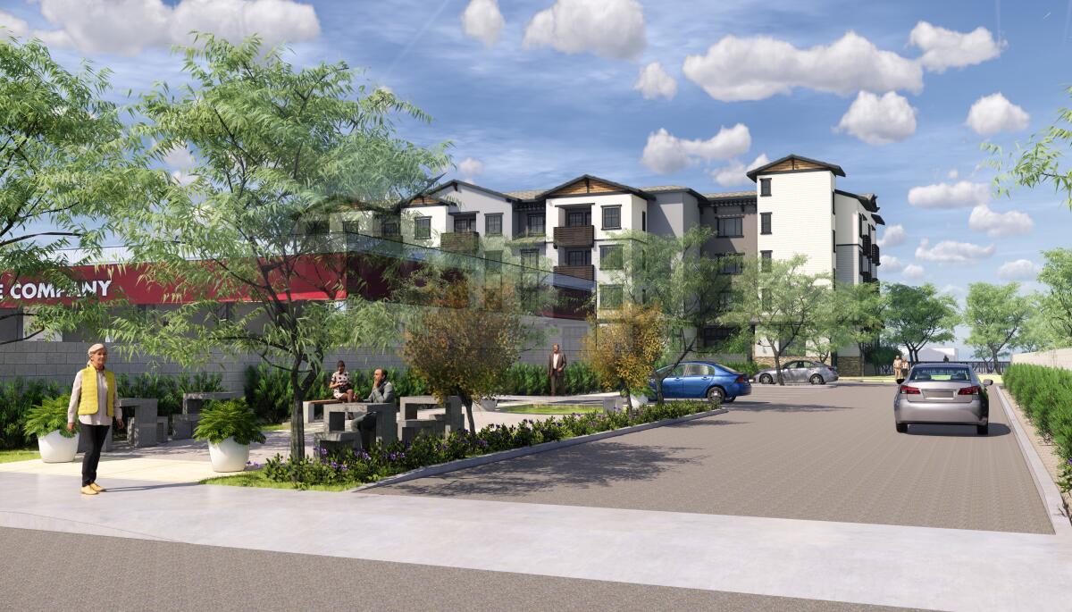 A rendering of the Huntington Beach Seniors apartments, scheduled to open in fall of 2023.