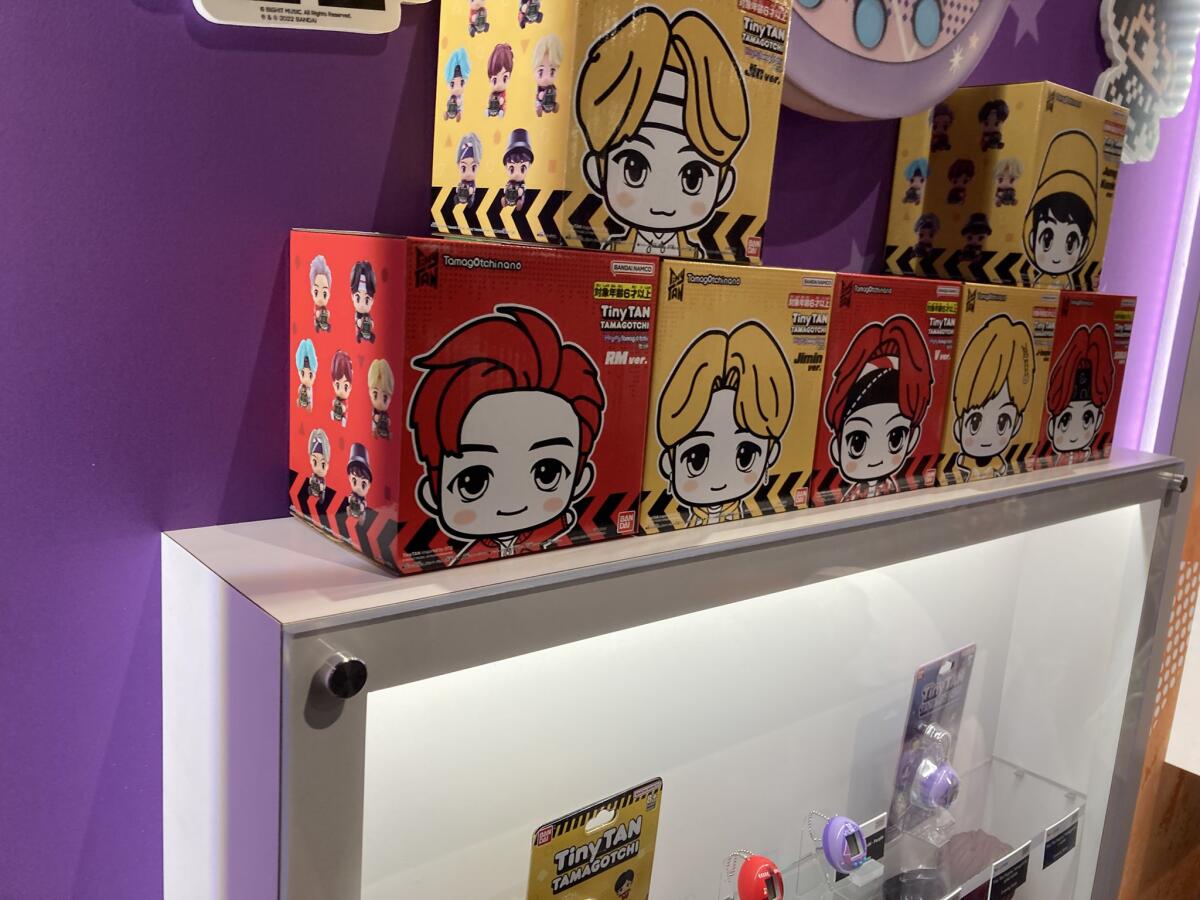 TinyTAN Tamagotchi products on display at Comic-Con 2022.