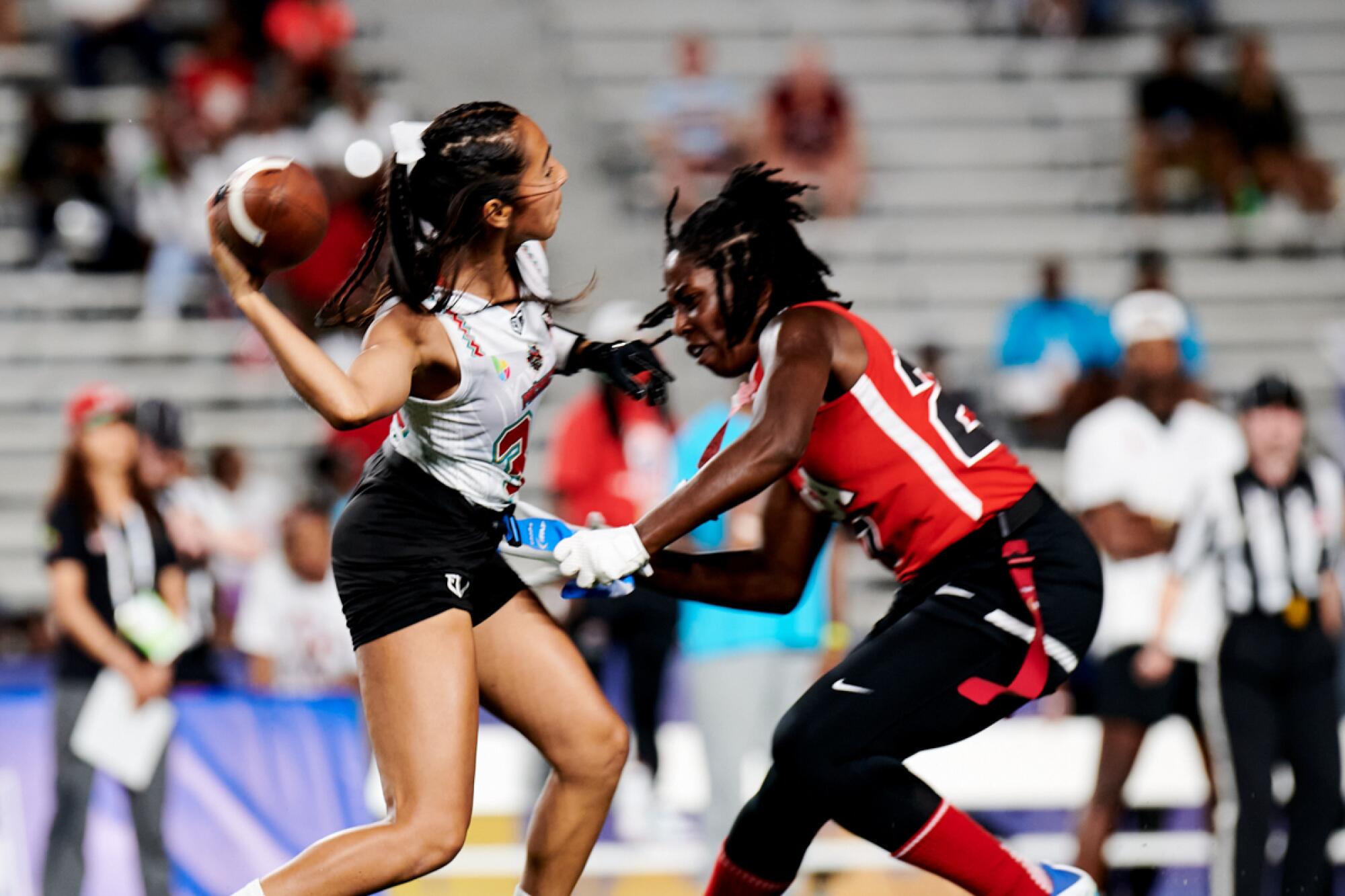 Mexico's Diana Flores throws the ball during a flag football tournament at World Games 2022.