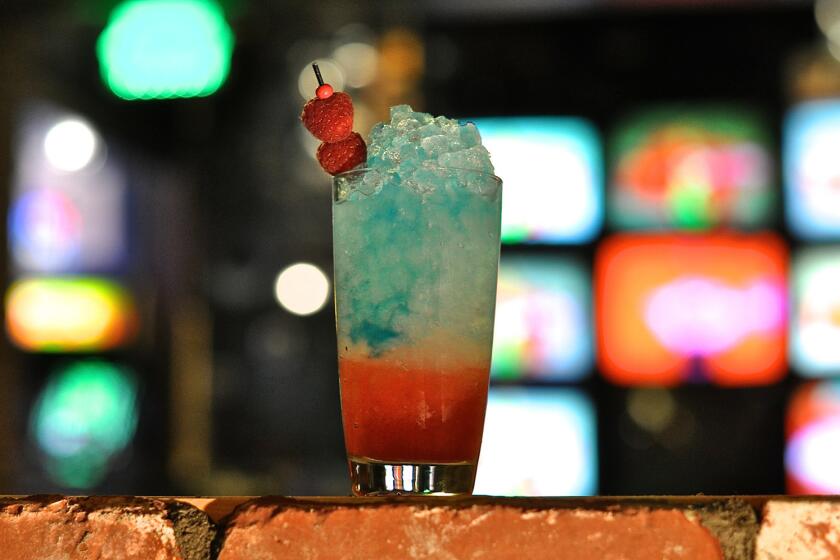 The Rock-It Pop drink from Break Room 86 has raspberry tea syrup, lemon juice, vodka and blue Curacao.