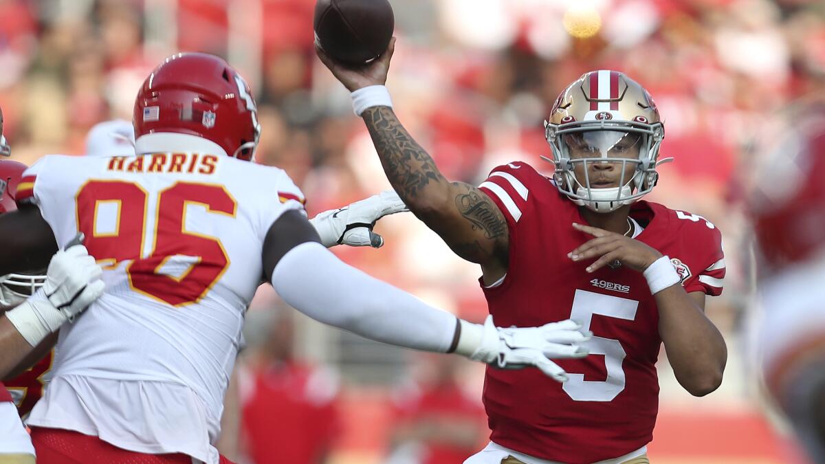 Niners QB Lance shows potential in up-and-down first start - The San Diego  Union-Tribune