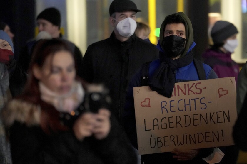 Demonstrators on Alexanderplatz in Berlin