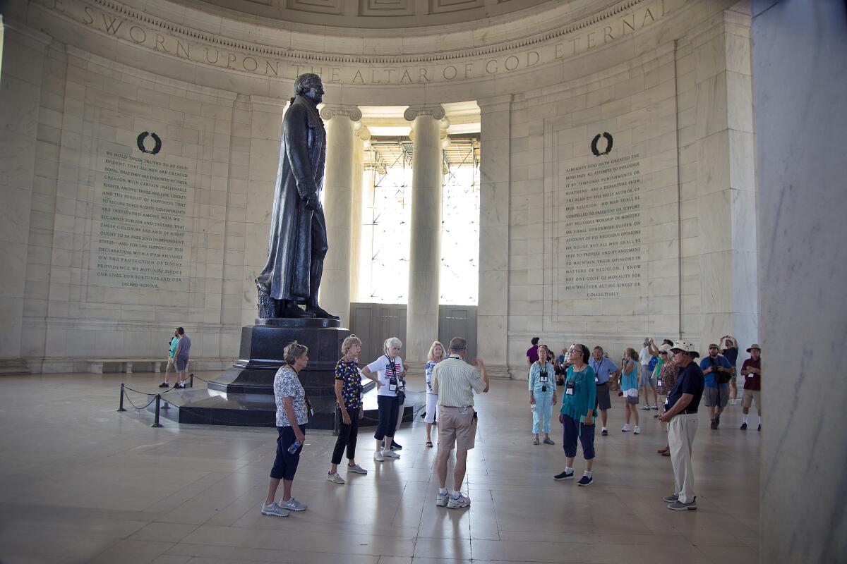 The Jefferson Memorial in Washington honors one of the Founding Fathers who owned slaves.