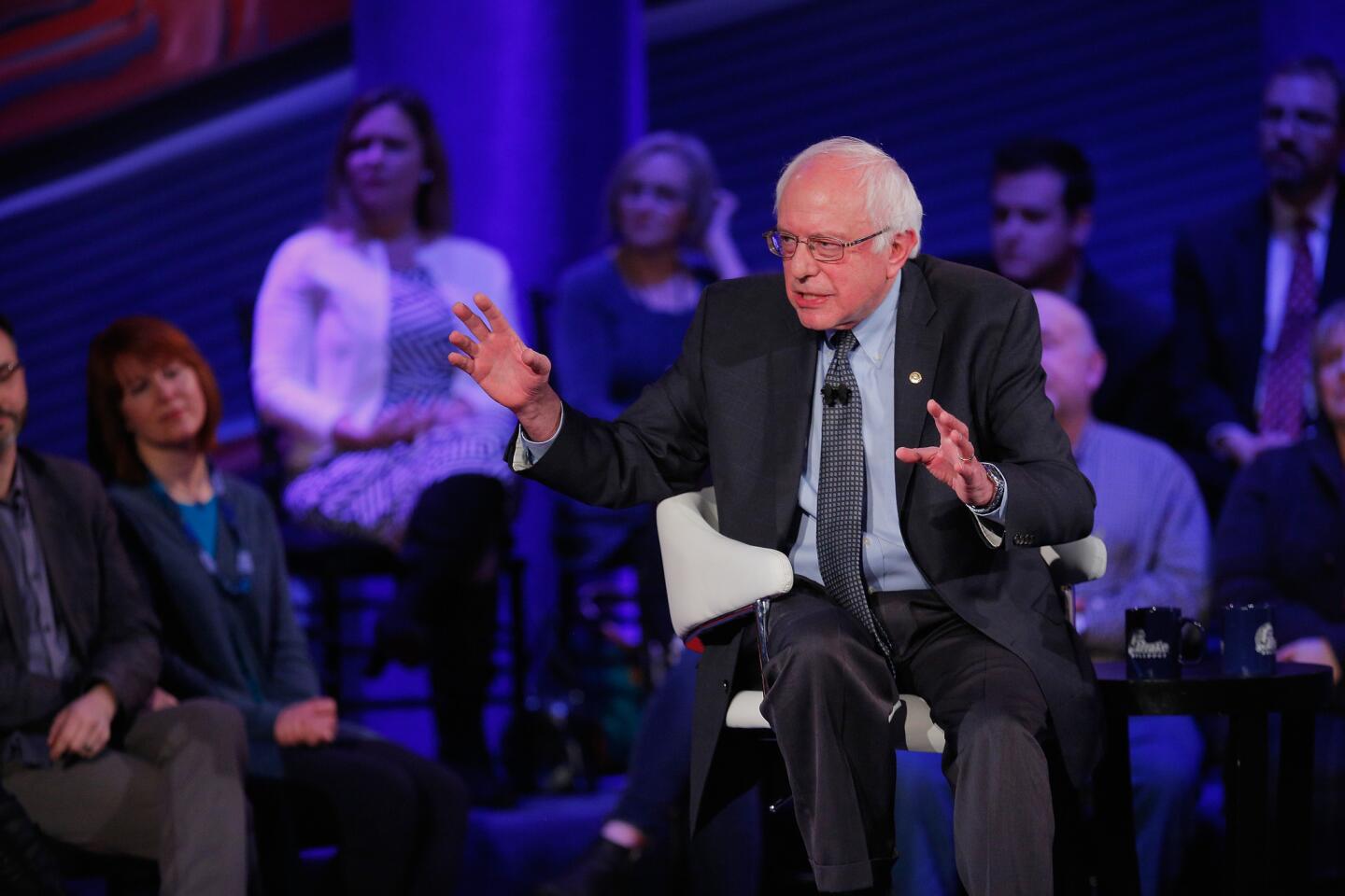 Democratic presidential candidate Bernie Sanders participates in a town hall forum hosted by CNN at Drake University in Des Moines.