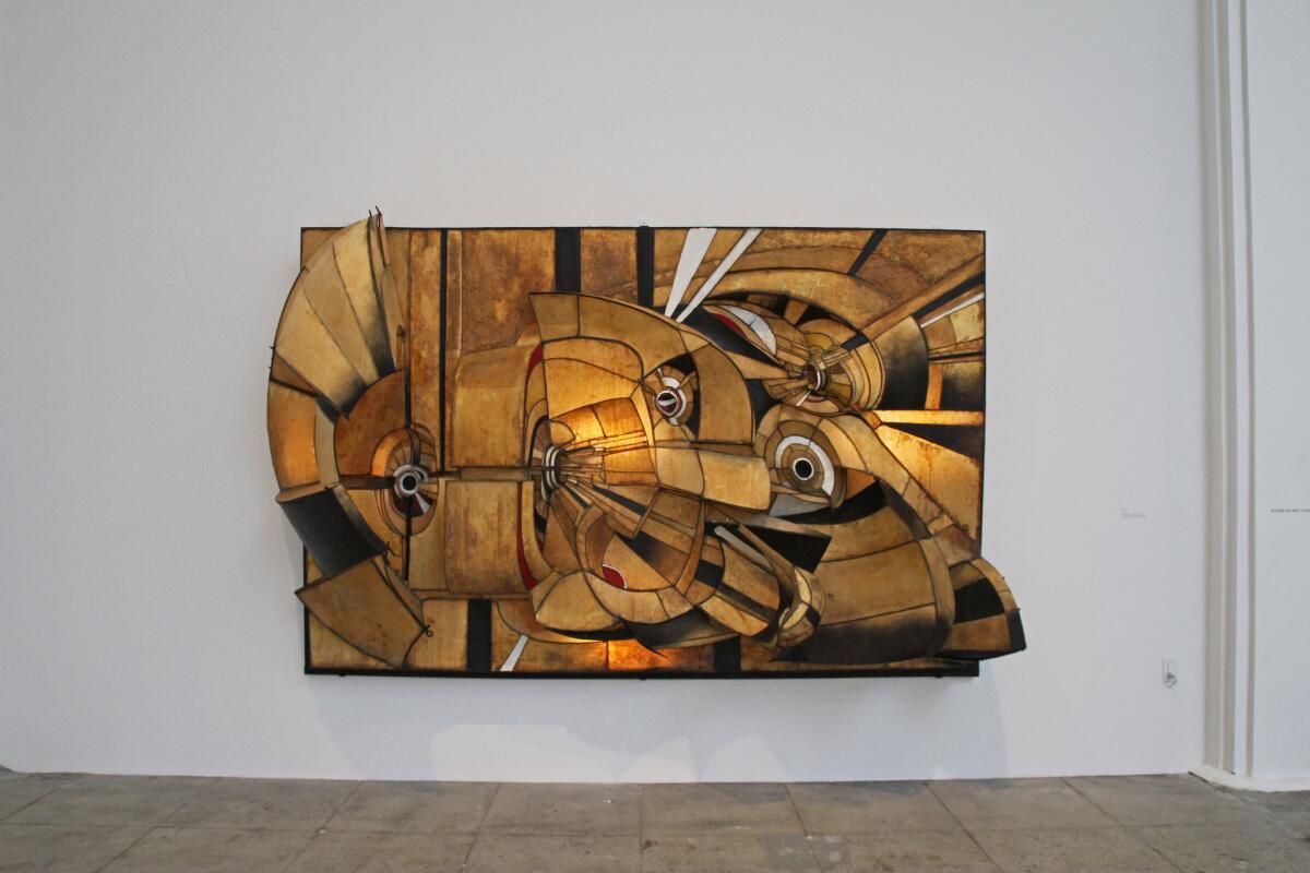 The exhibition features half a dozen sculptures by the inimitable Lee Bontecou -- all of which are a wonder to examine for their ferocity. Included was a rare 1966 wall sculpture from the Museum of Contemporary Art in Chicago that is illuminated from within.