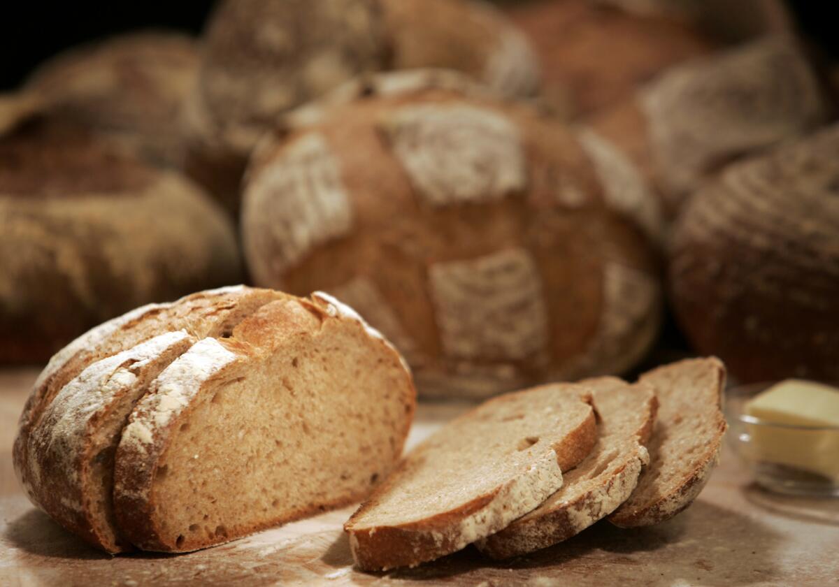 Whole-wheat sourdough boules contain lots of whole grain.