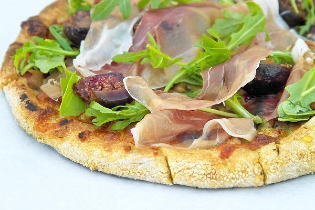 Fresh fig and prosciutto flatbread pizza from Full of Life Flatbread.