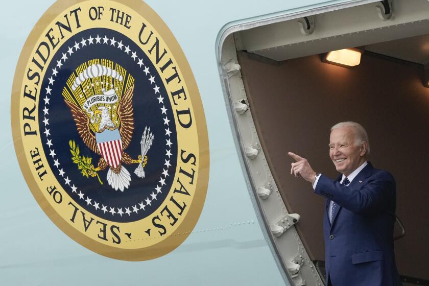 FILE - President Joe Biden arrives at Los Angeles International Airport, Feb. 20, 2024, in Los Angeles. President Joe Biden dropped out of the 2024 race for the White House on Sunday, July 21, ending his bid for reelection following a disastrous debate with Donald Trump that raised doubts about his fitness for office just four months before the election. (AP Photo/Manuel Balce Ceneta, File)