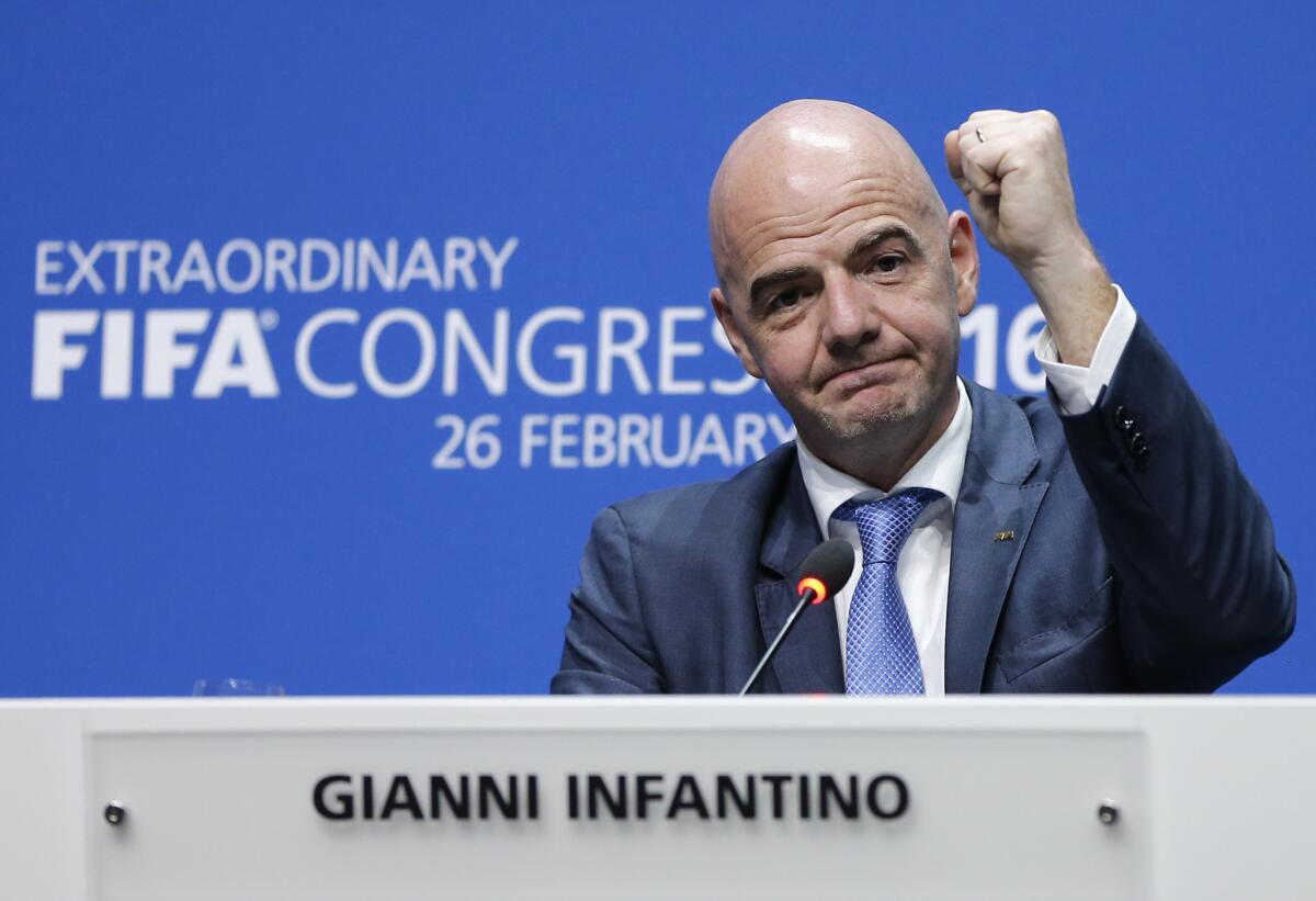 Newly elected FIFA President Gianni Infantino attends a news conference Feb. 26.