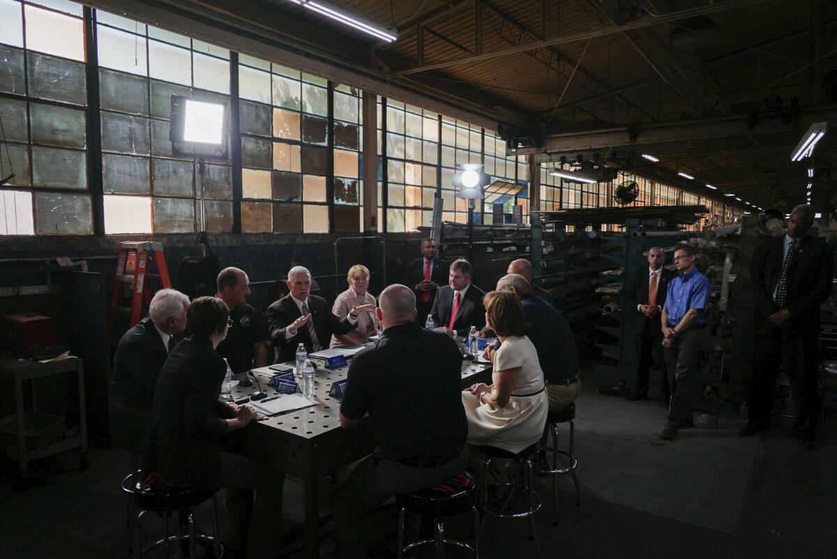 Vice President Mike Pence meets with local business leaders in Bedford, Ohio.