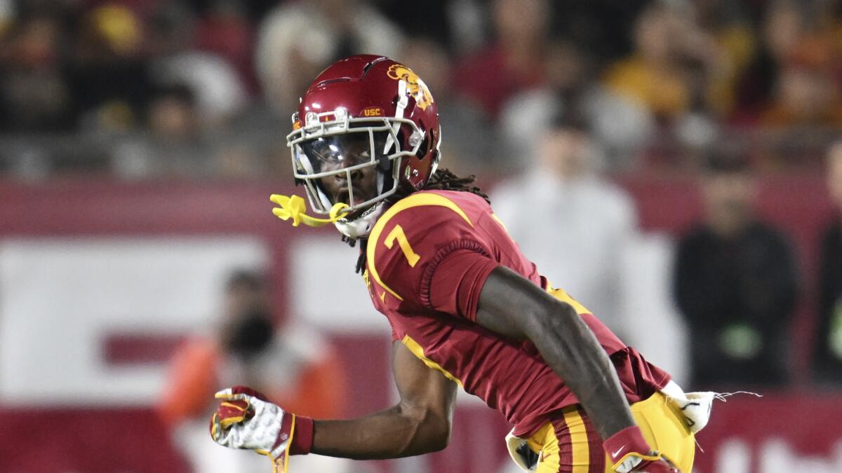USC safety Calen Bullock follows a play during a win over Arizona on Oct. 7.