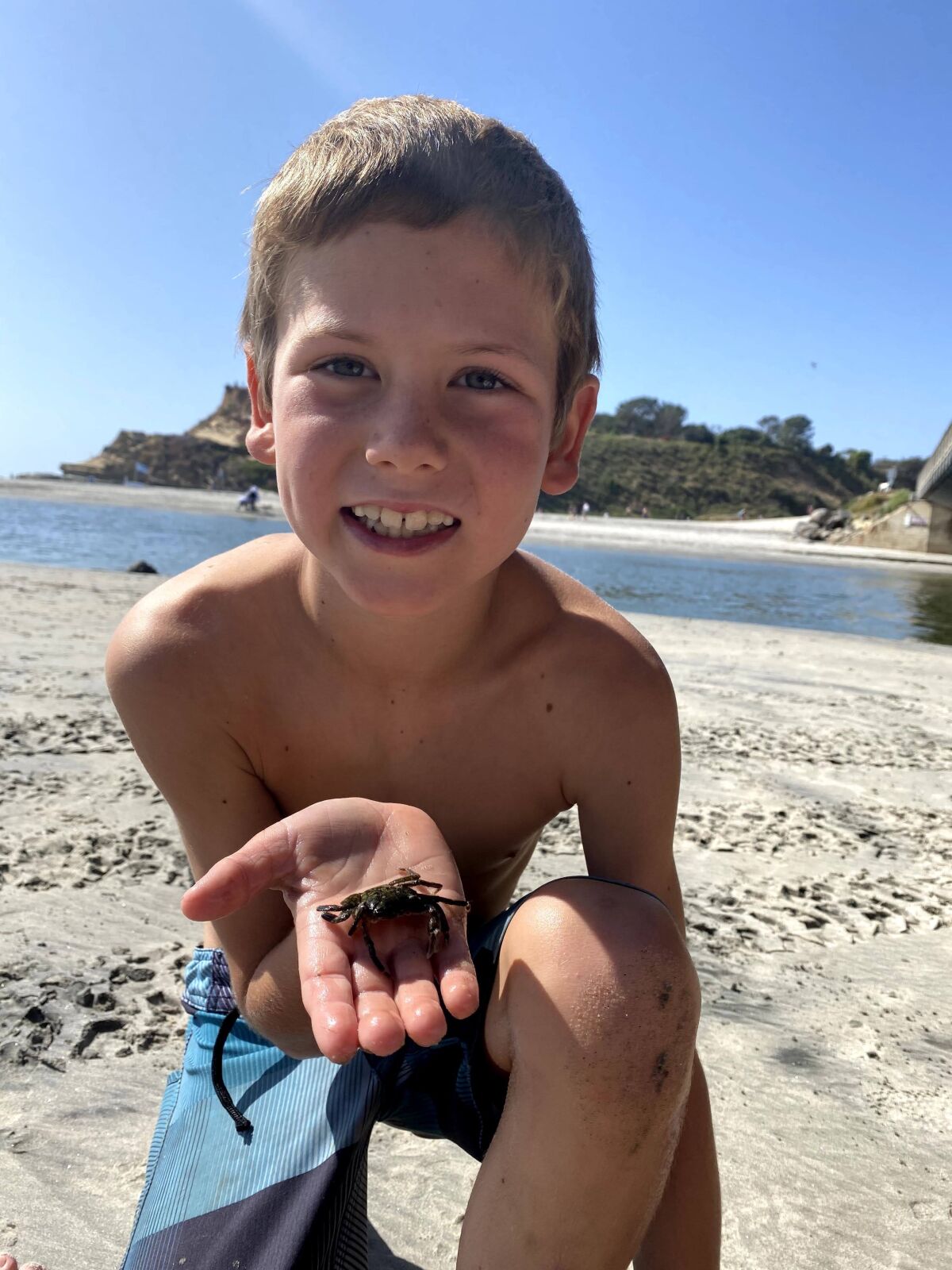 Jace Valentine with a crab he caught in Del Mar.