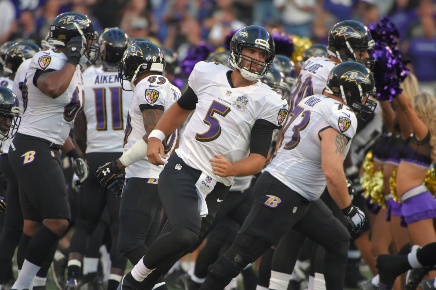 If you’re going to play only one series, might as well hold the ball for more than eight minutes and take a 7-0 lead. For as many minor injuries the Ravens have faced in the first two weeks of preseason, they basically rolled out their projected starting offense to begin the game. And Joe Flacco and Co. did new offensive coordinator Marc Trestman proud. Flacco completed five passes, three of them to backs and another to tight end Crocket Gillmore. Lorenzo Taliaferro ran hard, picking up 19 yards on six carries and punching in a touchdown on fourth down. We’re not going to get a great feel for Trestman’s offense from a few preseason series. But he lived up to his reputation for calling passes to running backs. And despite his pass-happy background, he called for 10 runs on the opening drive. It would have been fun to watch injured first-round NFL draft pick Breshad Perriman. We still have no idea whether he or someone else can fill Torrey Smith’s shoes as a deep target for Flacco. That will be a key during the season, because Flacco isn’t Flacco without a home run threat. But for eight minutes at least, this was the balanced attack Ravens fans hoped to see.