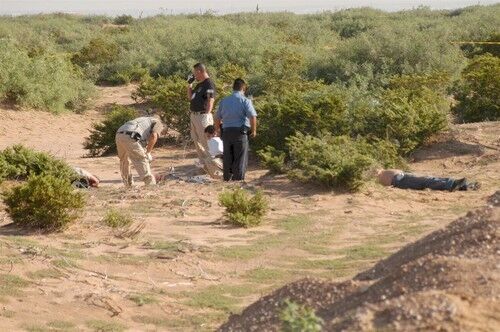 Forensic officers work at the scene where three dead bodies were found in a desert area of Ciudad Juarez, state of Chihuahua, Mexico. The Chihuahua local government, the most affected by the violence, asked President Felipe Calderon to change "radically" its strategy against organized crime that has taken the lives of about 1000 people in 2008.