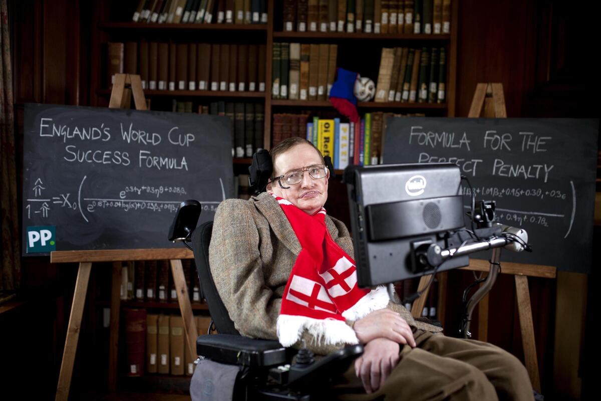 Stephen Hawking unveils a formula in Cambridge to predict the chances of England succeeding in the World Cup.