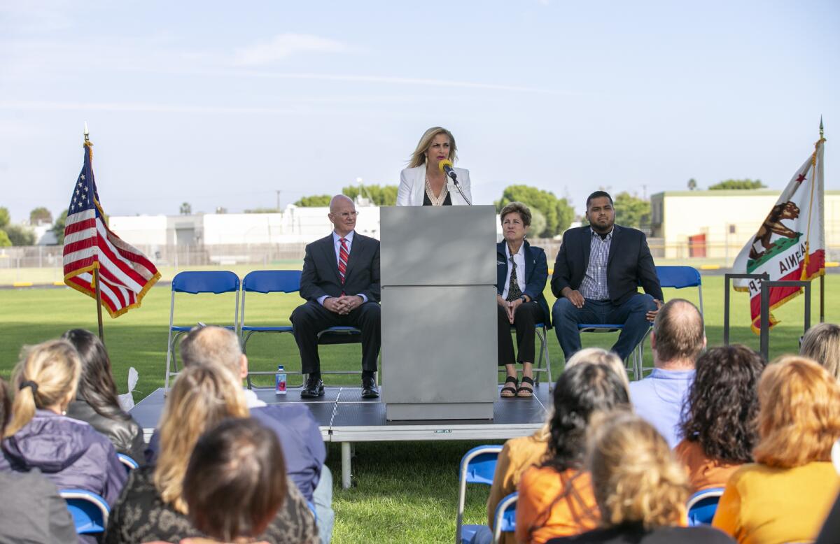 Gina Clayton-Tarvin, shown speaking during the ribbon cutting for Park View Park last October.