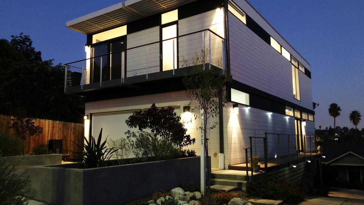 This home was built by Plant Prefab in its Rialto factory and transported on a truck in four parts to Silver Lake, where it was assembled on site.