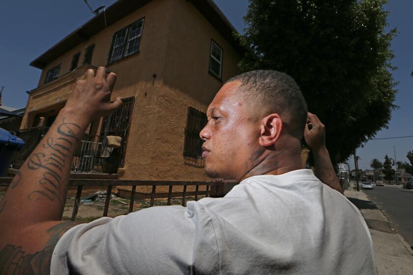 Los Angeles, CA - Dexter White was on his way to the corner store when he was confronted by LAPD officers and shot. He said his hands were raised and his back turned to officers when they opened fire on him in 2018, striking him three times and leaving him in crittically wounded. He had a black cellphone in his hands at the time. White, who still can't make a fist with his hand and still suffers panic attacks, is suing the city to help cover his medical expenses..June 22: in Los Angeles on Thursday, June 22, 2023 in Los Angeles, CA. (Luis Sinco / Los Angeles Times)