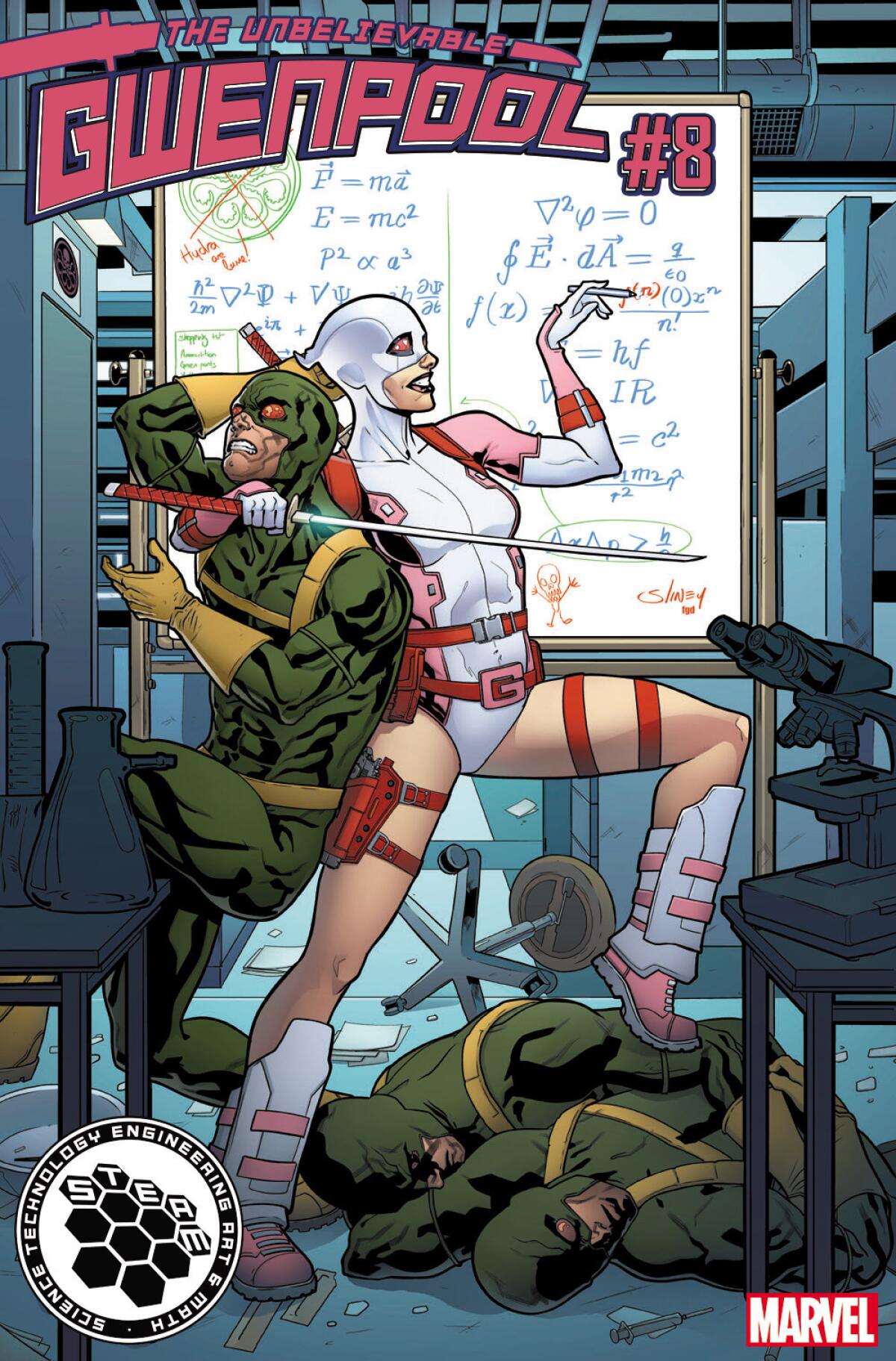 "Gwenpool" No. 8 STEAM variant cover (math) by Will Sliney. (Marvel)