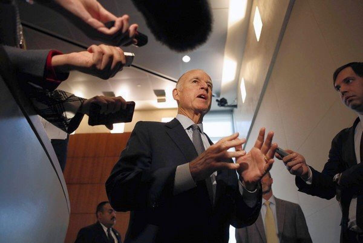 Gov. Jerry Brown speaking to the media in 2012.