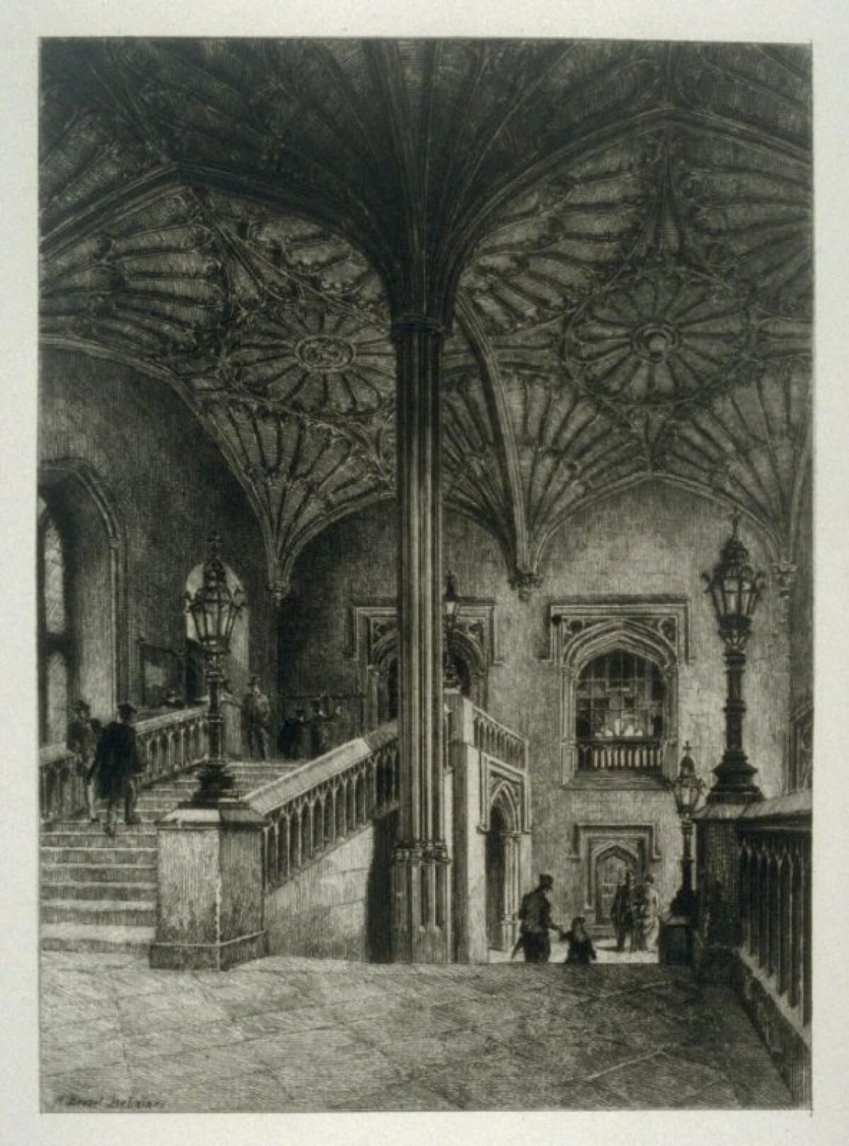 Engraving of a colonnaded entry