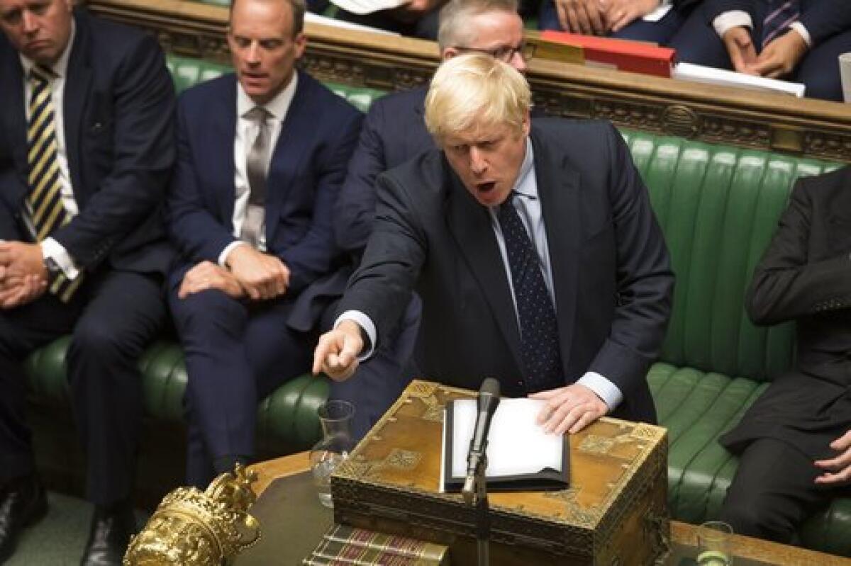 British Prime Minister Boris Johnson addresses the House of Commons on Sept. 3.