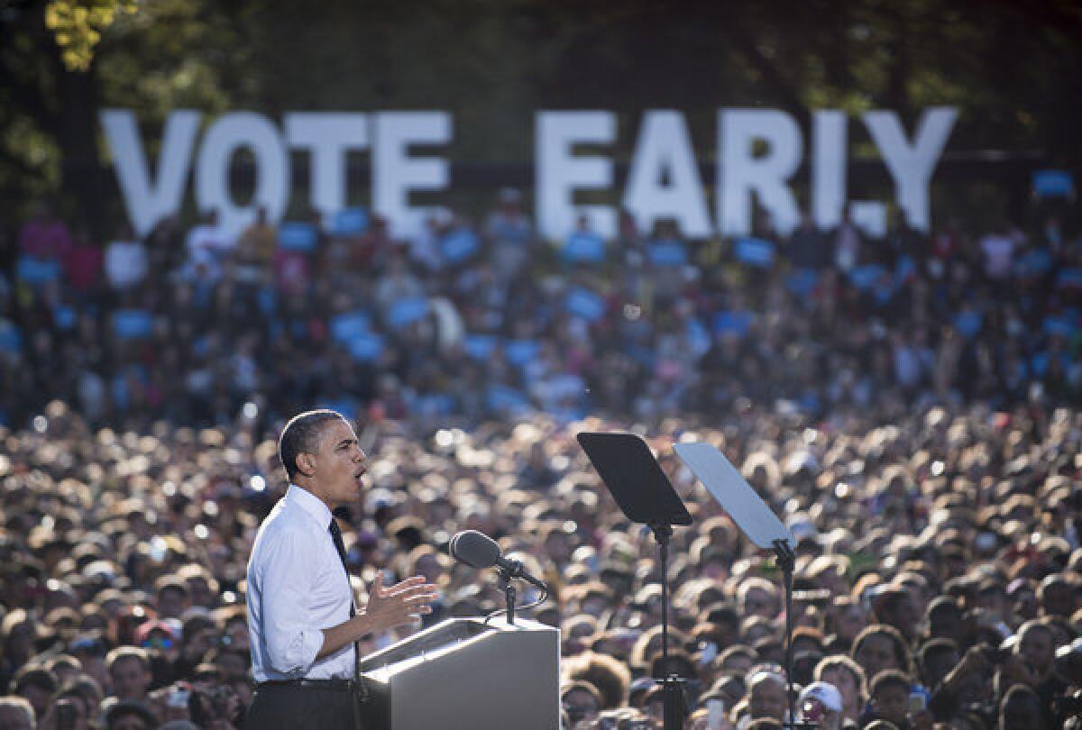 President Obama speaks during a campaign event at Ohio State University in Columbus