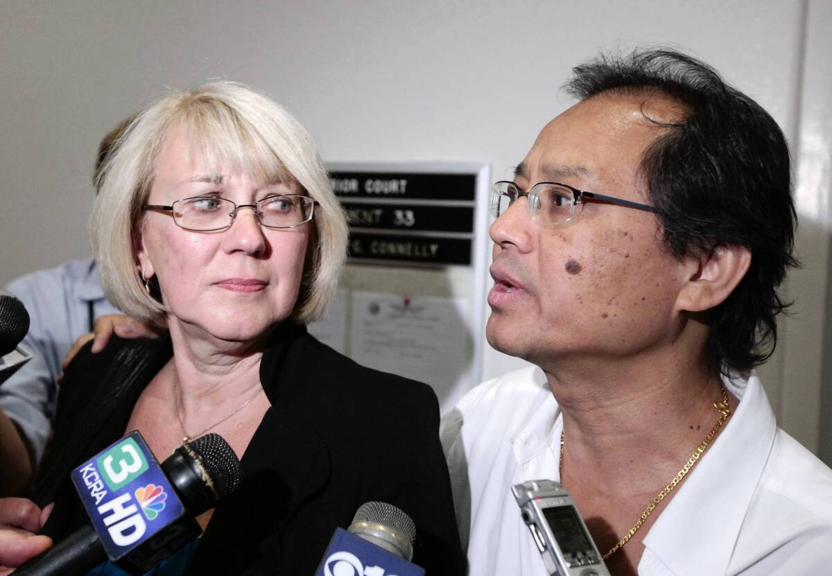 Kathy and Fred Santos, the parents of Luis Santos, discuss a Sacramento County Superior Court judge's ruling that former Gov. Arnold Schwarzenegger didn't violate the law when he reduced the prison sentence for Esteben Nuñez, convicted in the 2008 stabbing death of Santos, a San Diego college student.