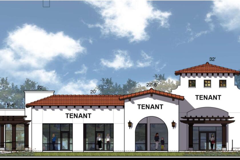 An artist's rendition, from a south view, of the building to be constructed in the Rancho Bernardo Town Center next to San Diego County Credit Union.