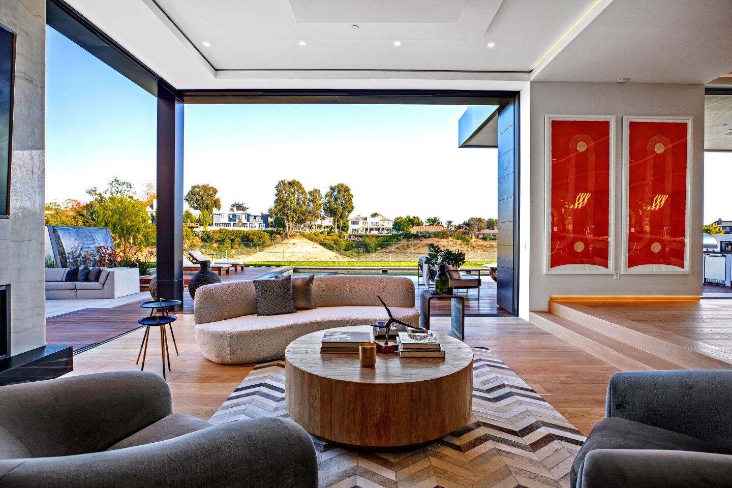 Views of the outdoors through expansive glass walls.