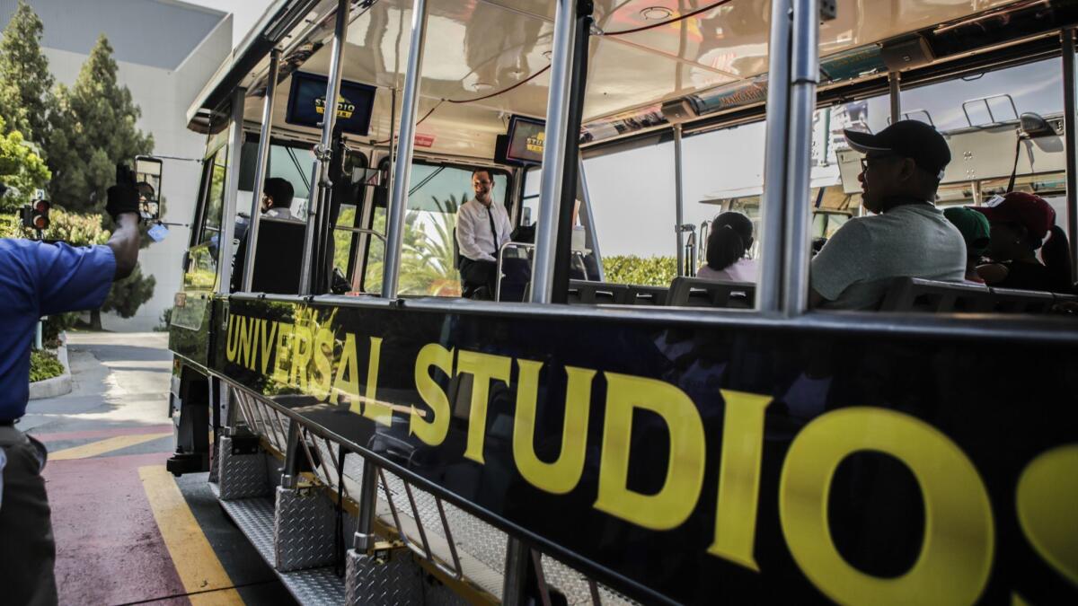 A tram prepares to pull away at Universal Studios. L.A. County hosted an estimated 50 million visitors in 2018, a 3.1% improvement over 2017.