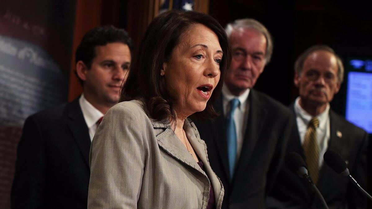 Sen. Maria Cantwell (D-Wash.), who sponsored a budget amendment to preserve the state and local tax deduction, speaks at a May news conference in Washington.