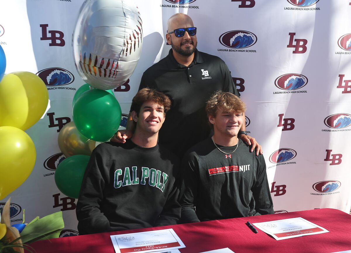 Baseball players Griffin Naess (Cal Poly) and Colin Kidd (New Jersey Institute of Technology) on fall signing day.