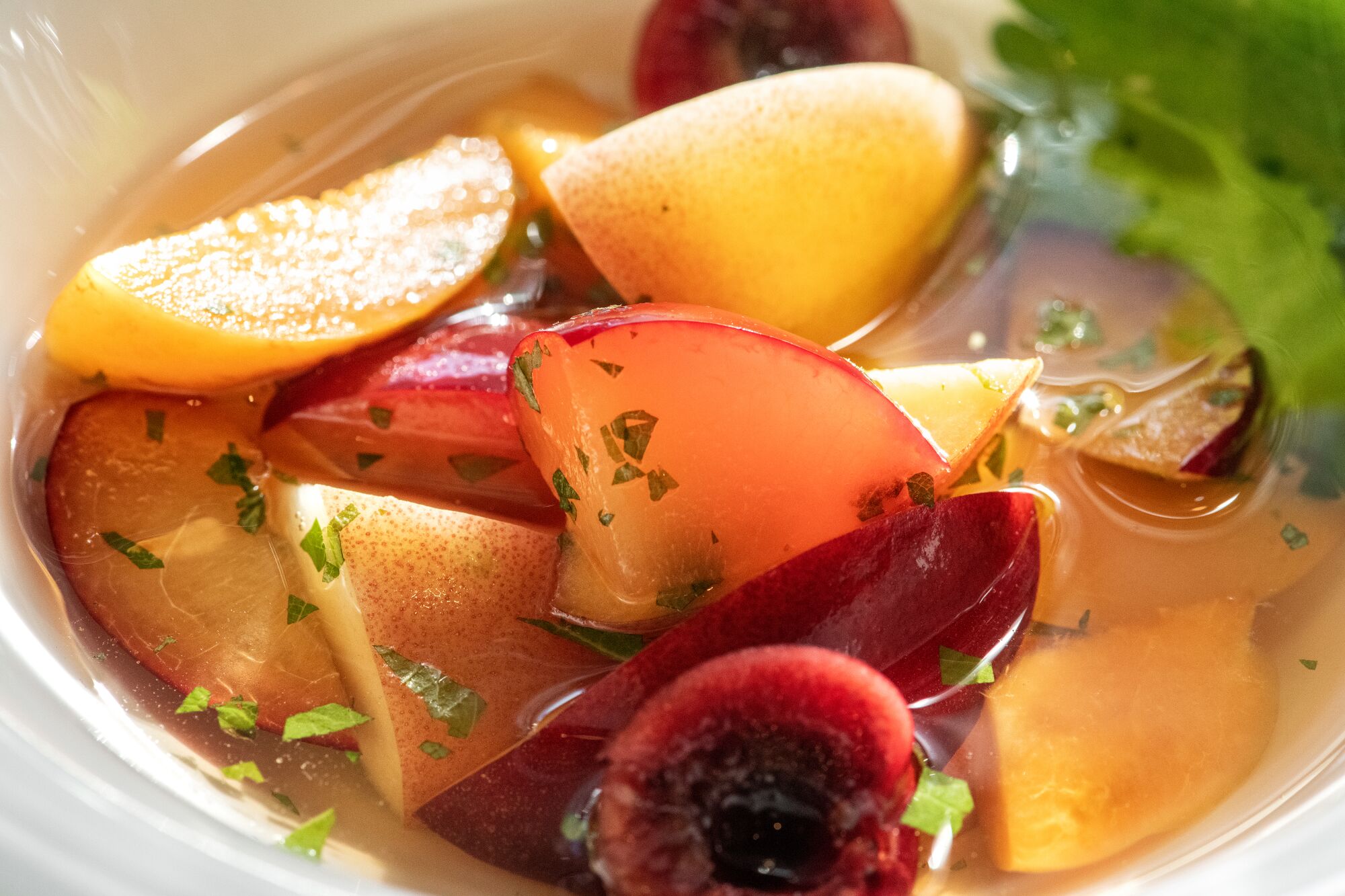Savory stone fruit salad from Yess Aquatic located in the Arts District.