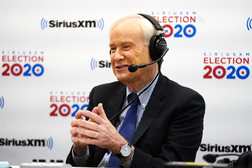 MANCHESTER, NEW HAMPSHIRE - FEBRUARY 11: Chris Matthews of MSNBC reacts while talking with Sirius XM Press Pool host Julie Mason about the 2020 New Hampshire Democratic Primary in the Coolidge Room at the DoubleTree by Hilton on February 11, 2020 in Manchester, New Hampshire. (Photo by Omar Rawlings/Getty Images for SiriusXM)