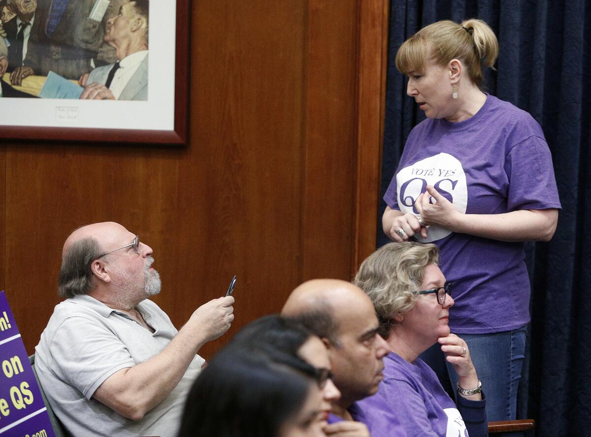 Amy Kamm, right, vice president of the Burbank Council PTA, and her a 7,405-member student-parent advocacy group representing 16 schools, endorses Burbank Unified's latest proposed parcel tax measure.