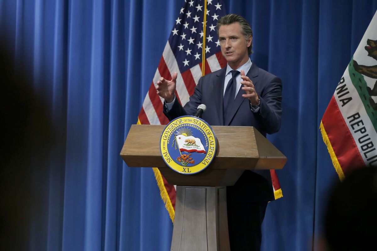 Gov. Gavin Newsom discusses his state budget proposal May 14.