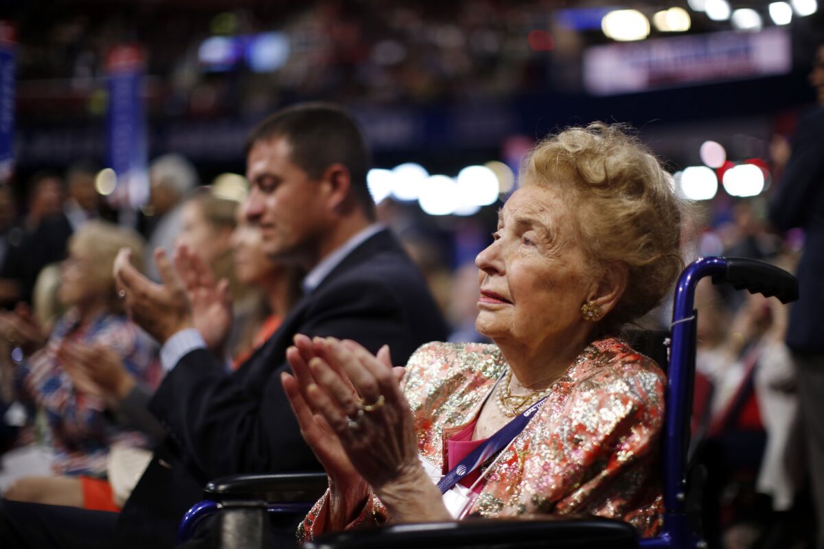 Missouri delegate Phyllis Schlafly at the Republican National Convention in Cleveland in July. This year she released a book making the case for a Donald Trump presidency.