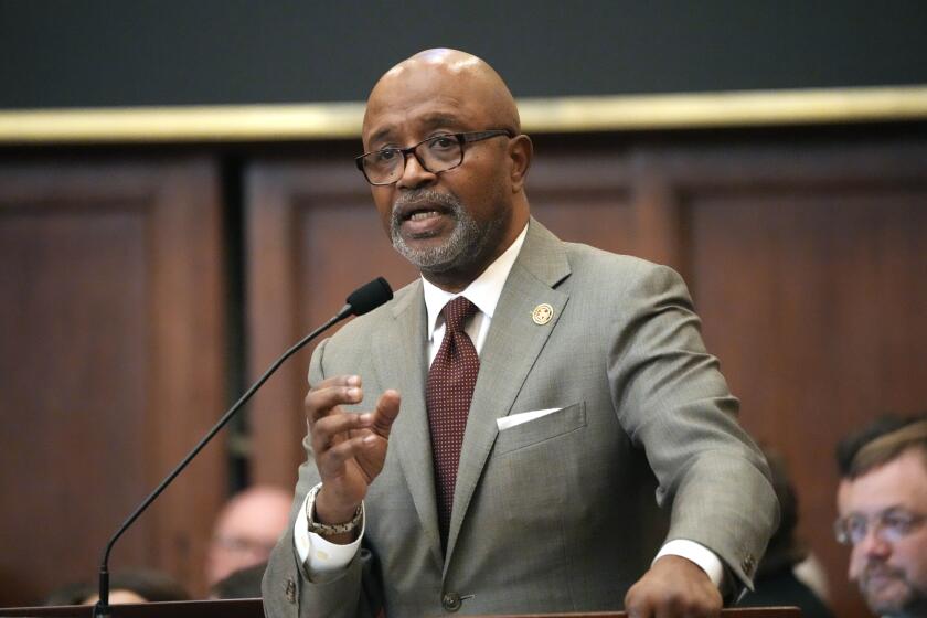 FILE - Mississippi House Democratic Leader Robert Johnson, D-Natchez, speaks during a debate, Feb. 1, 2024, at the state Capitol in Jackson, Miss. Johnson said Tuesday, April 30, that many House Democrats have concerns about a bill that he said would provide "Medicaid expansion in name only." (AP Photo/Rogelio V. Solis, File)