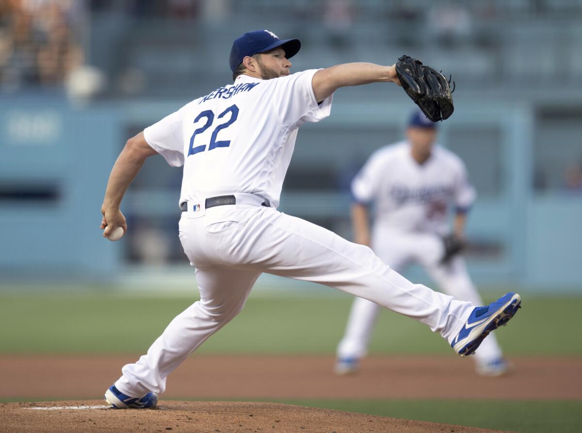 Dodgers pitcher Clayton Kershaw throws during the first inning against the Chicago Cubs on Thursday at Dodger Stadium.