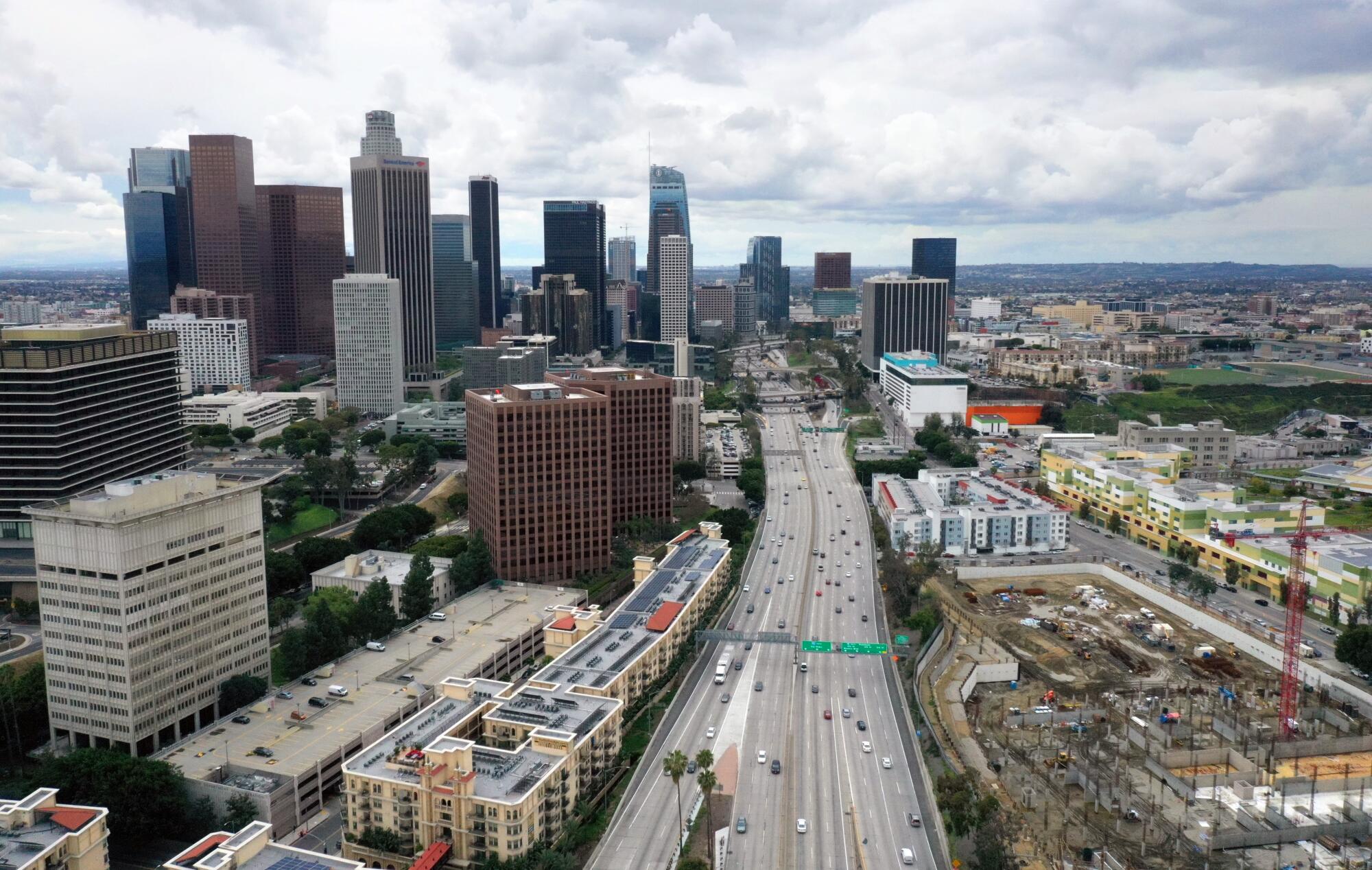 Downtown L.A. traffic is noticeably reduced on March 19.