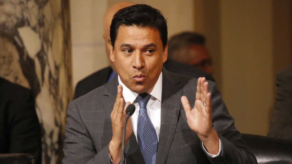 Los Angeles City Council Councilman Jose Huizar, speaking at a meeting in April, is the subject of a complaint being processed by the city's personnel department.